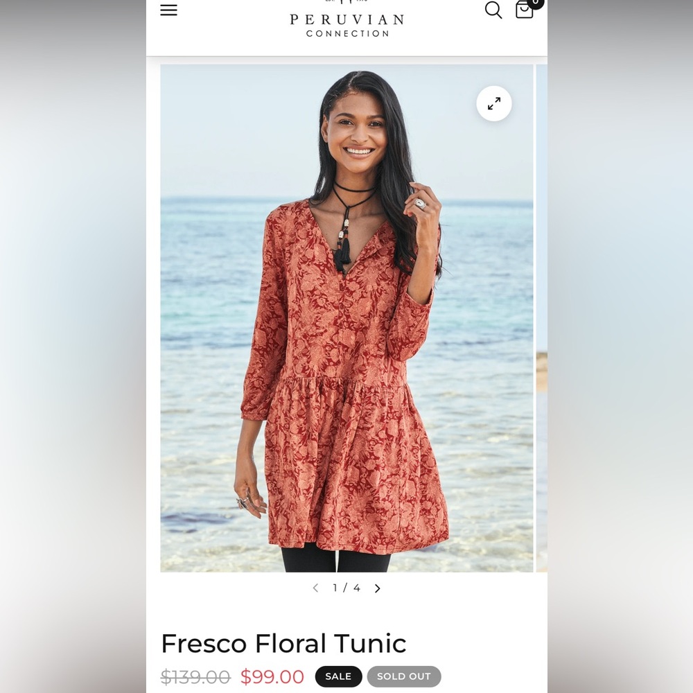 Peruvian Connection Fresco Floral Tunic- new never worn